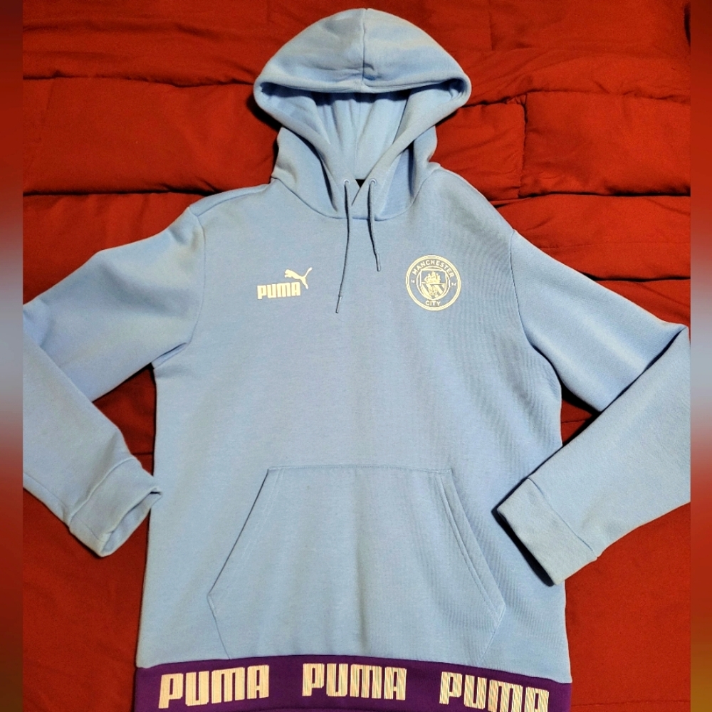 Manchester City Puma Sky Blue Hoodie with Purple Accents (2019-2020 kit colors)